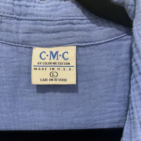 CMC Color Me Cotton Blue Gauzy Cotton Shirt Sz L Oversized Lagenlook Modest - Picture 2 of 8